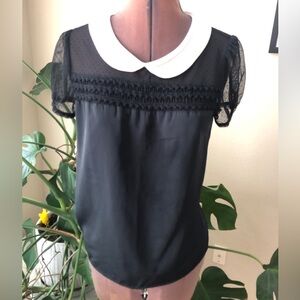 Princess Vera Wang Peter Pan Collar Black Top size M